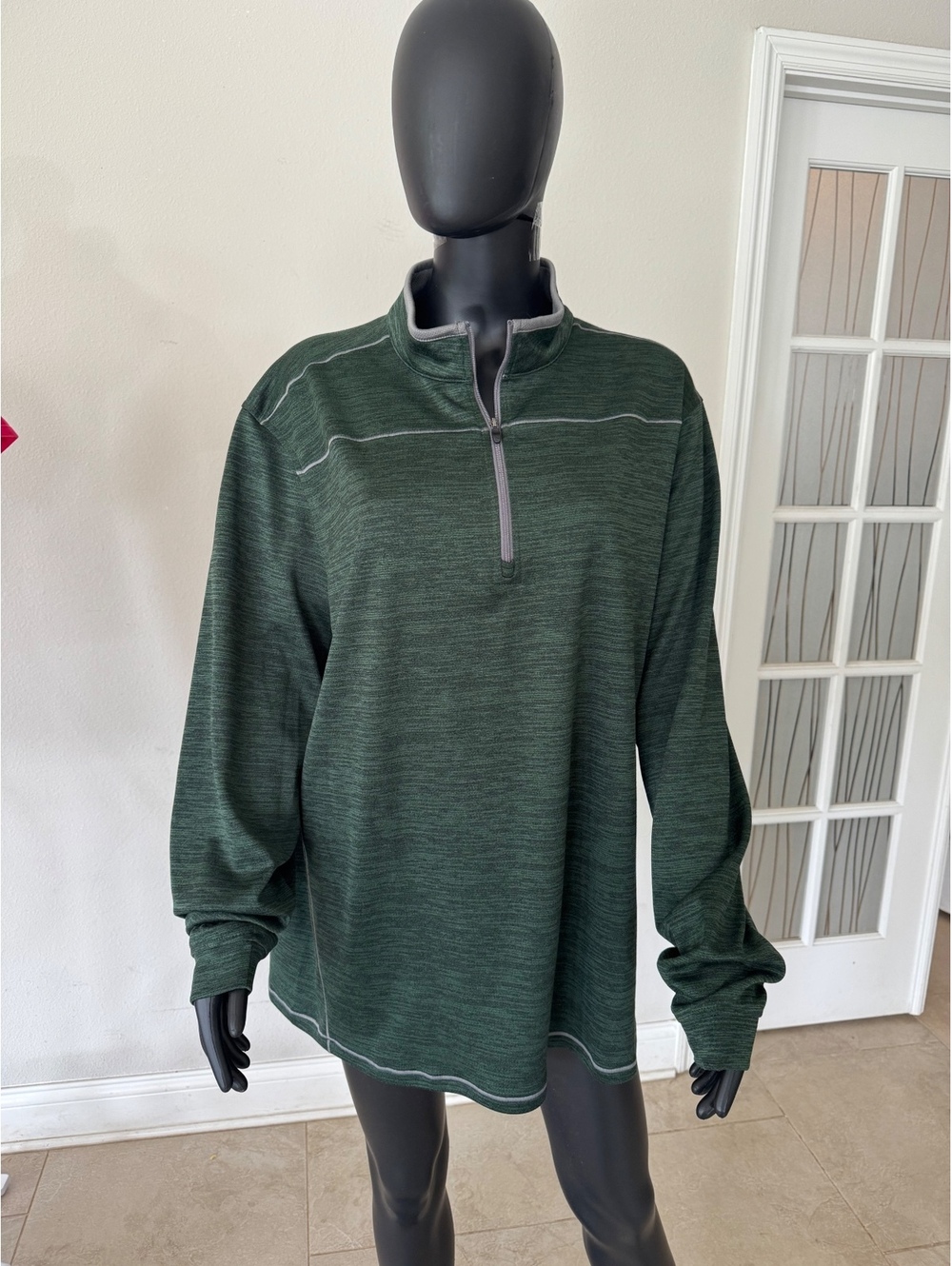 Pebble Beach Mens XXL Green Heather Quarter Zip Golf Pullover Performance